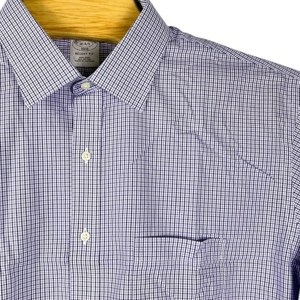 Brooks Brothers Dress Shirt Mens 18-4/5 Purple Regent Fit 1818 Non-Iron Check‎